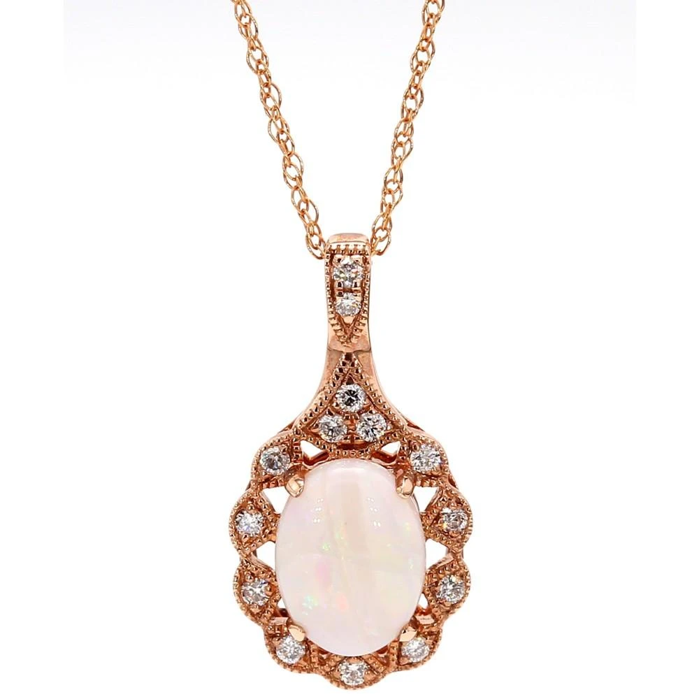 商品Macy's|Opal (3/4 ct. t.w.) & Diamond (1/10 ct. t.w.) Halo 18" Pendant Necklace in 10k Rose Gold,价格¥14684,第1张图片