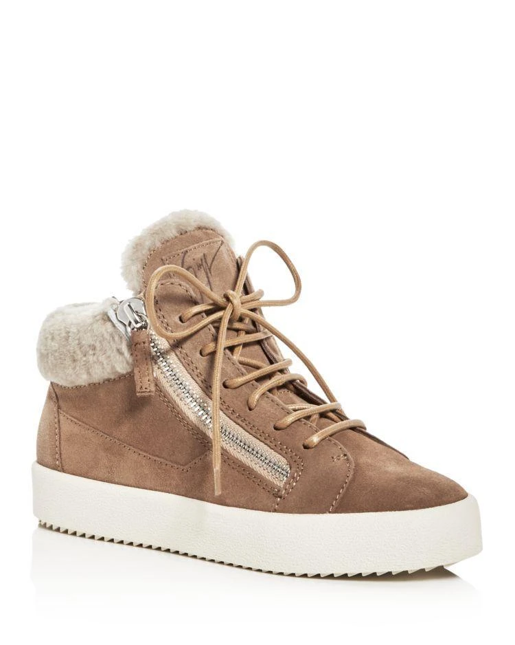 商品Giuseppe Zanotti|Women's May London Suede Shearling Lined Mid Top Sneakers,价格¥2861,第1张图片