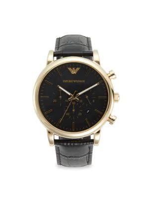 商品Emporio Armani|Stainless Steel & Leather-Strap Chronograph Watch,价格¥1166,第1张图片