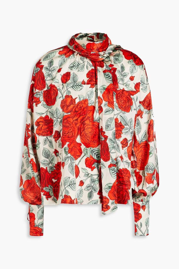 商品Ganni|Tie-front floral-print stretch-silk satin blouse,价格¥1688,第1张图片