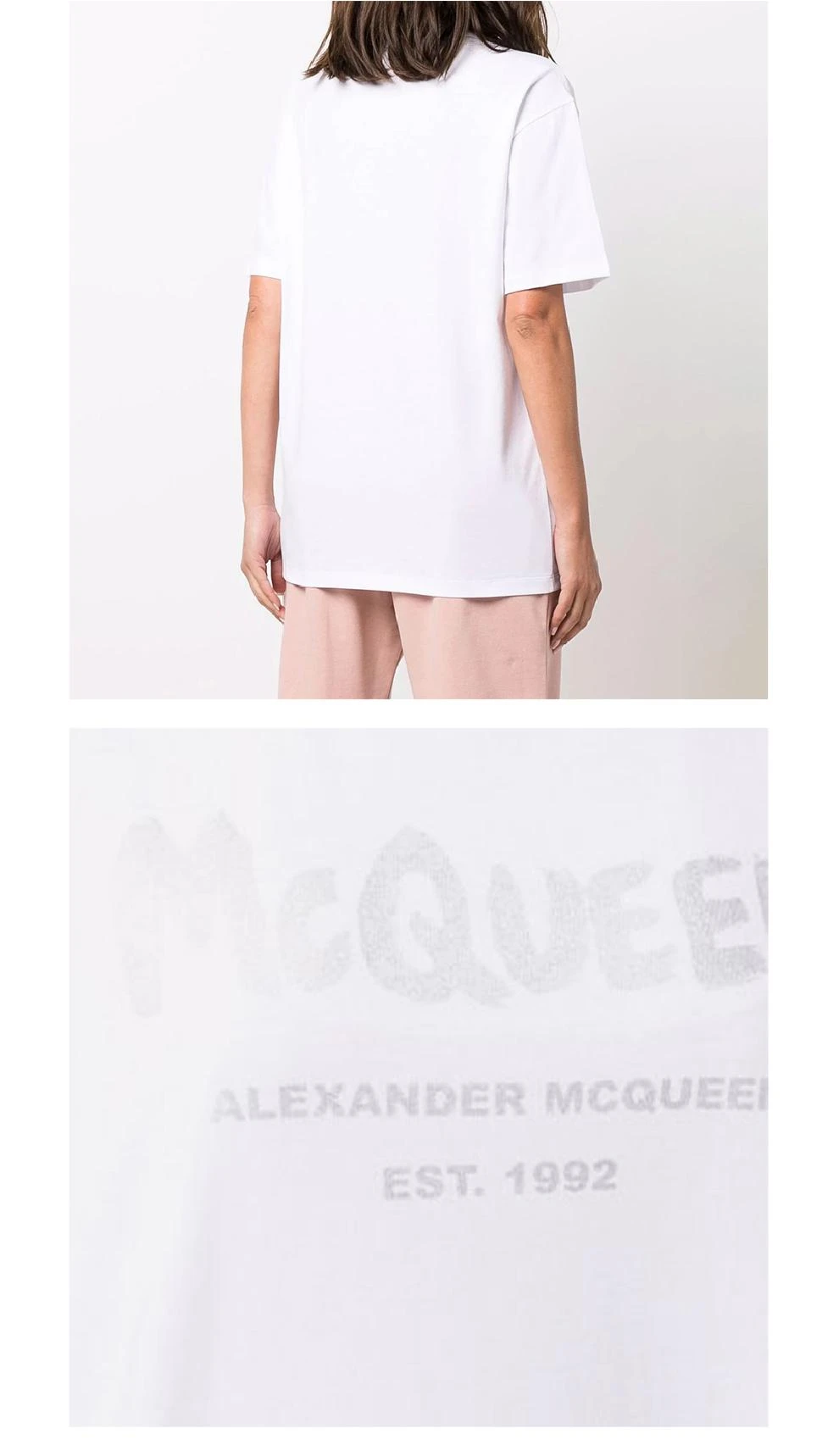 商品Alexander McQueen|白色徽标印花圆领短袖T恤【香港仓极速发货】,价格¥1815,第6张图片详细描述