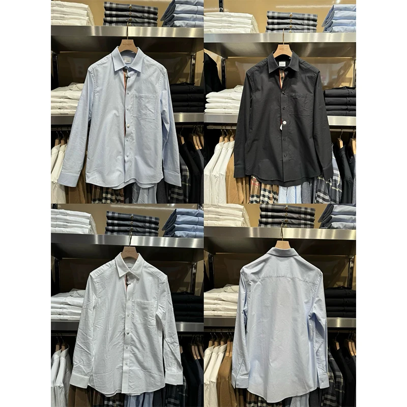 BURBERRY/博柏利 男士蓝色棉质前贴袋刺绣徽标长袖衬衫 商品