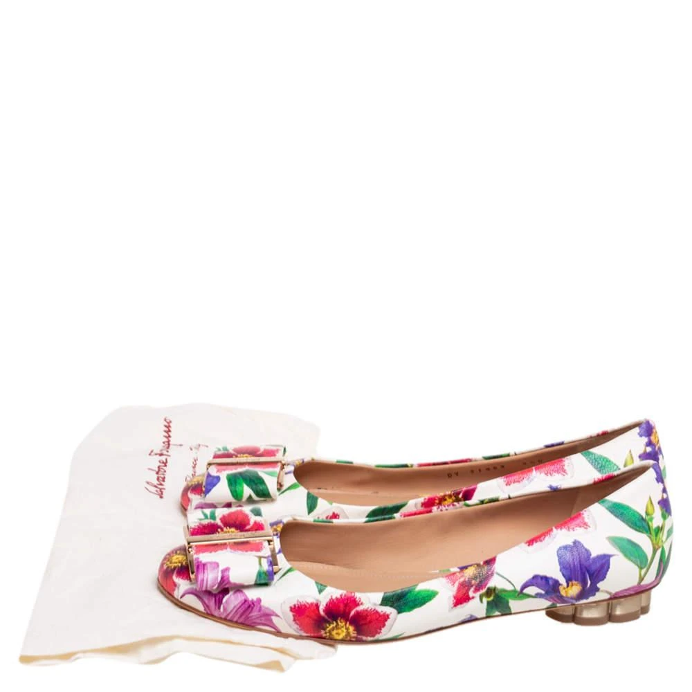 Salvatore Ferragamo Multicolor Floral Print Leather Avola Bow Ballet Flats Size 36  商品