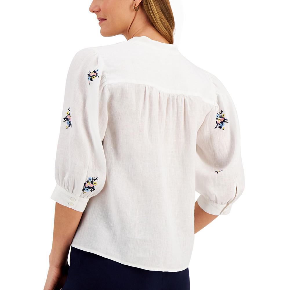 商品Charter Club|Linen Embroidered 3/4-Sleeve Blouse, Created for Macy's,价格¥195,第4张图片详细描述