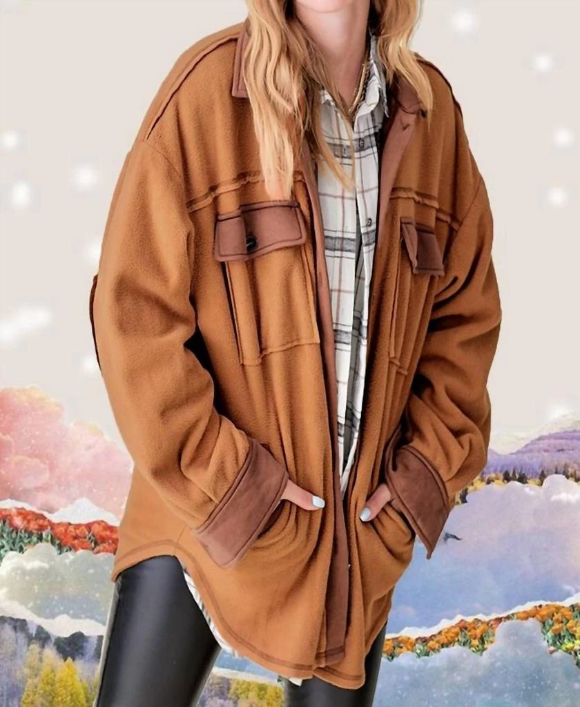 商品LA MIEL|La Miel - Soft Brushed Button Down Long Sleeve Fleece Shacket,价格¥441,第3张图片详细描述