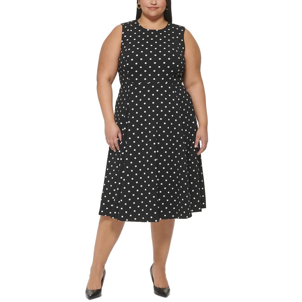 Plus Size Dot-Print Fit & Flare Dress商品第1张图片规格展示