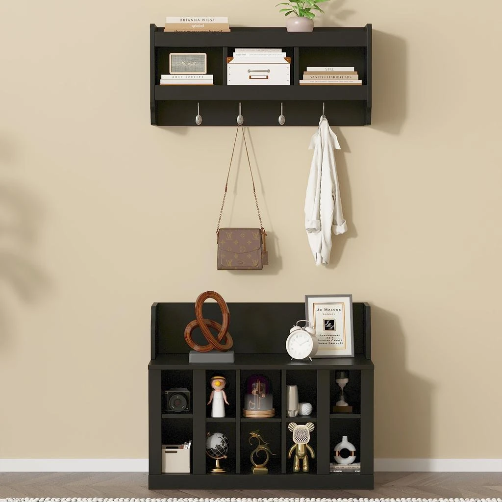 商品Streamdale Furniture|Streamdale Shoe Storage Bench with Coat Rack & Hooks,价格¥2850,第2张图片详细描述
