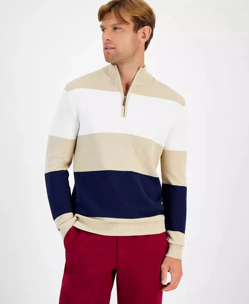 商品Club Room|Men's Bold Stripe Quarter-Zip Sweater, Created for Macy's,价格¥124,第1张图片