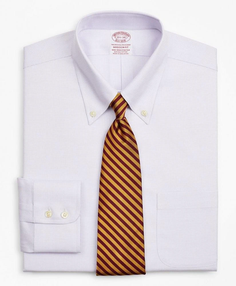 商品Brooks Brothers|Stretch Madison Relaxed-Fit Dress Shirt, Non-Iron Twill Button-Down Collar Micro-Check,价格¥391,第1张图片