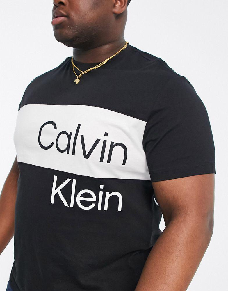 Calvin Klein Jeans Big & Tall institutional blocking t-shirt in black商品第3张图片规格展示