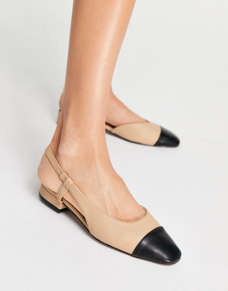 商品ASOS|ASOS DESIGN Lively slingback ballet flats in beige and black,价格¥122,第3张图片详细描述