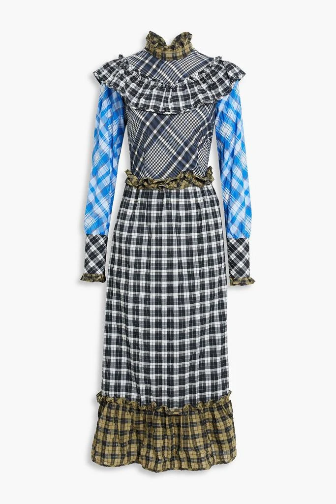 商品Ganni|Ruffled checked cotton-blend seersucker midi dress,价格¥1217,第3张图片详细描述