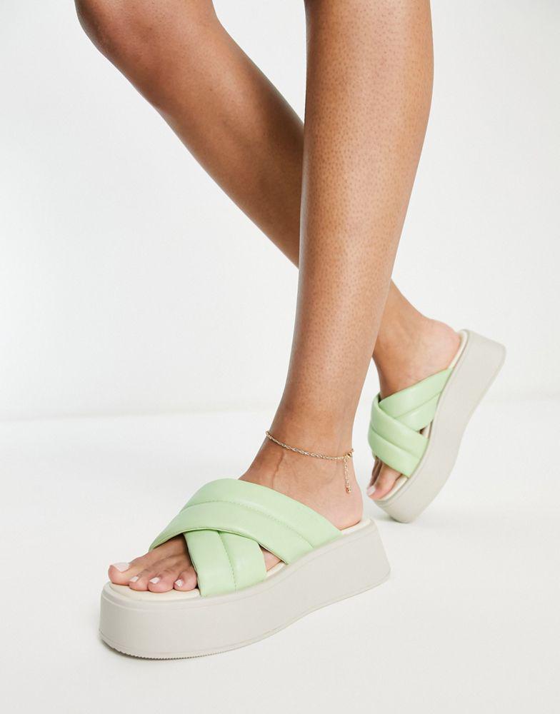 Vagabond Courtney crossover flatform sandals in mint leather商品第1张图片规格展示