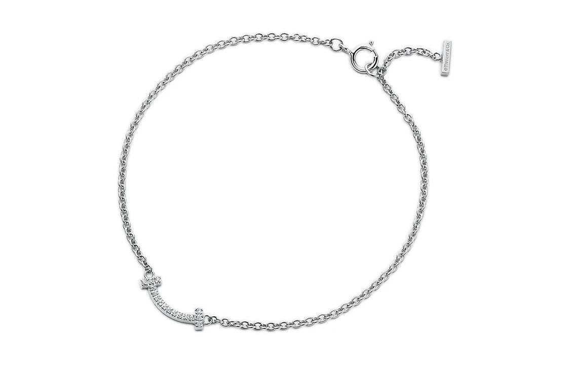 商品[国内直发] Tiffany & Co.|蒂芙尼  T系列 smile 白金镶钻 手链 女款,价格¥12067,第1张图片