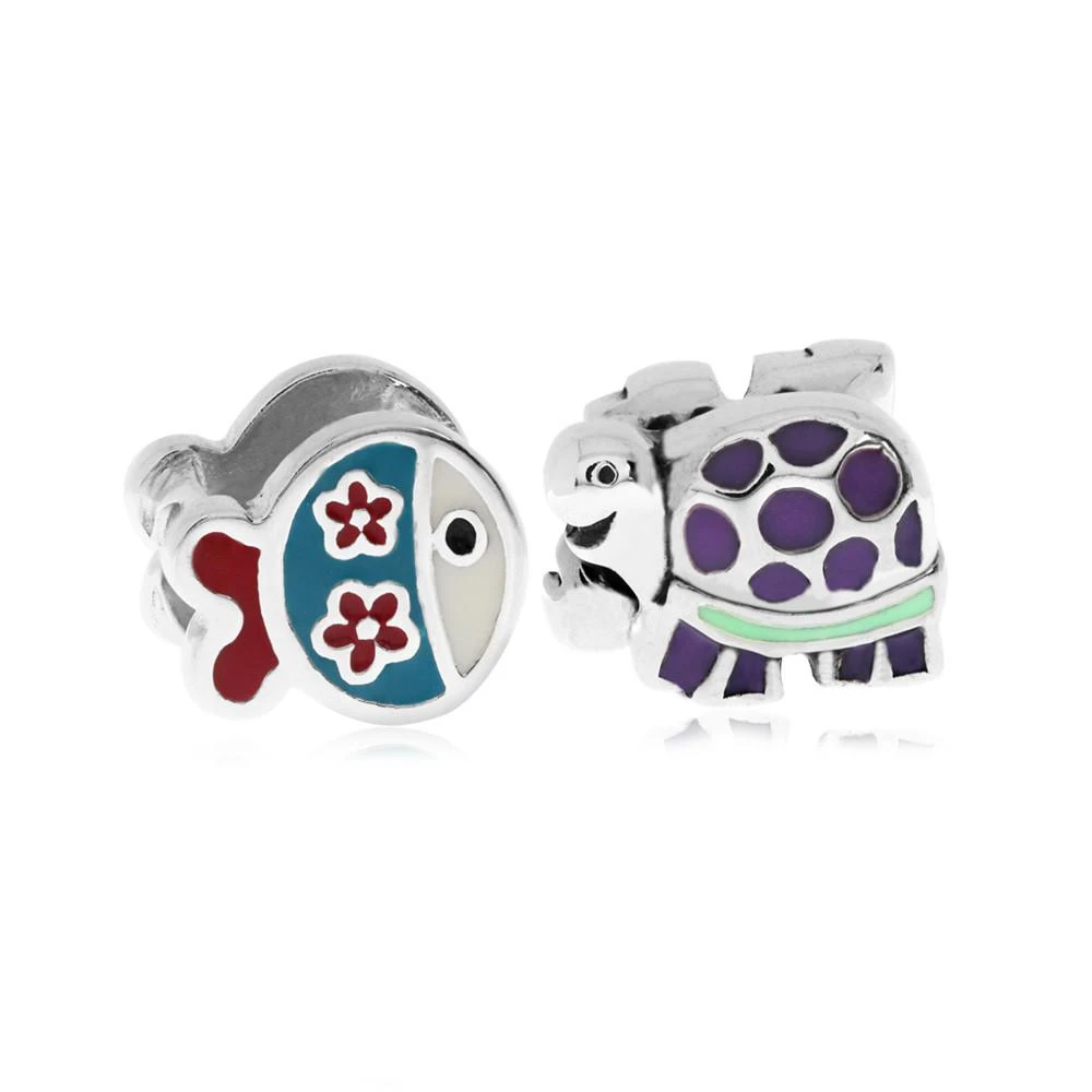商品Rhona Sutton|Children's  Enamel Fish Turtle Bead Charms - Set of 2 in Sterling Silver,价格¥484,第1张图片