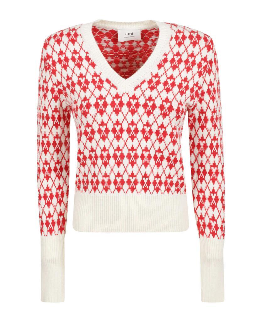 商品AMI|Jacquard V-neck Sweater,价格¥1799,第1张图片