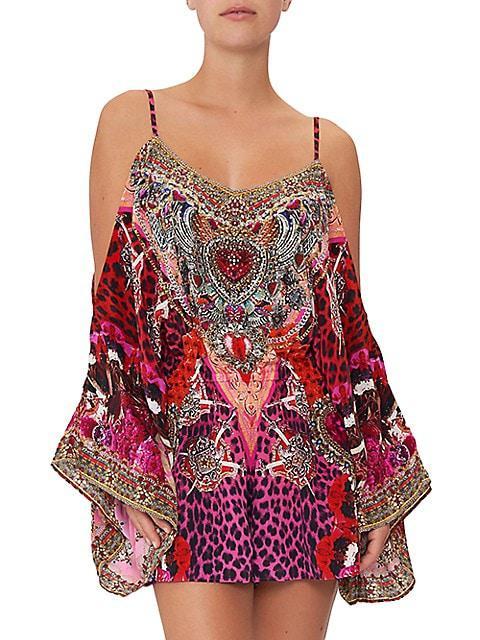 商品Camilla|Printed Silk Cold-Shoulder Romper,价格¥1616,第5张图片详细描述