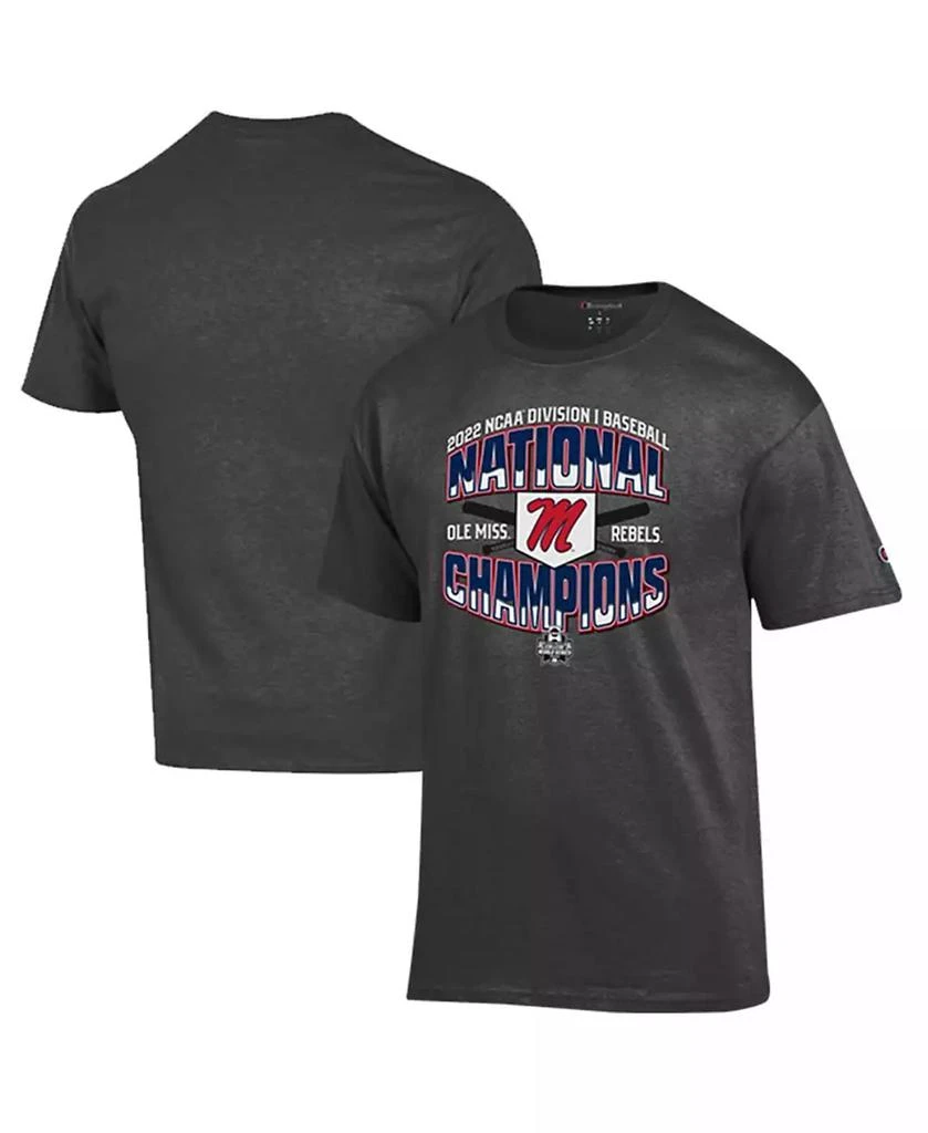 商品CHAMPION|Men's Heathered Charcoal Ole Miss Rebels 2022 NCAA Men's Baseball College World Series Champions Locker Room T-shirt,价格¥165,第1张图片