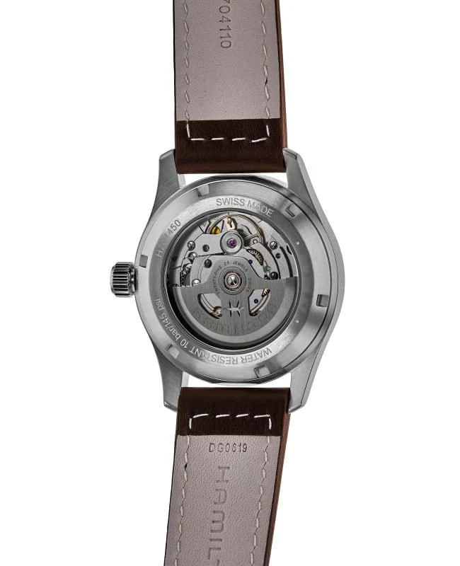 商品Hamilton|Hamilton Khaki Field Auto 38MM Black Dial Leather Strap Men's Watch H70455533,价格¥5081,第3张图片详细描述