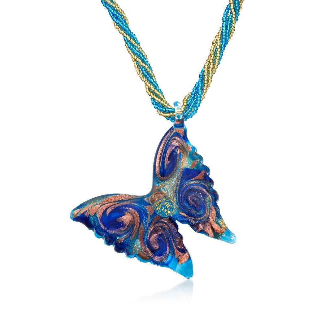 商品Ross-Simons|Ross-Simons Italian Murano Glass Butterfly Pendant Necklace With 18kt Gold Over Sterling,价格¥787,第1张图片