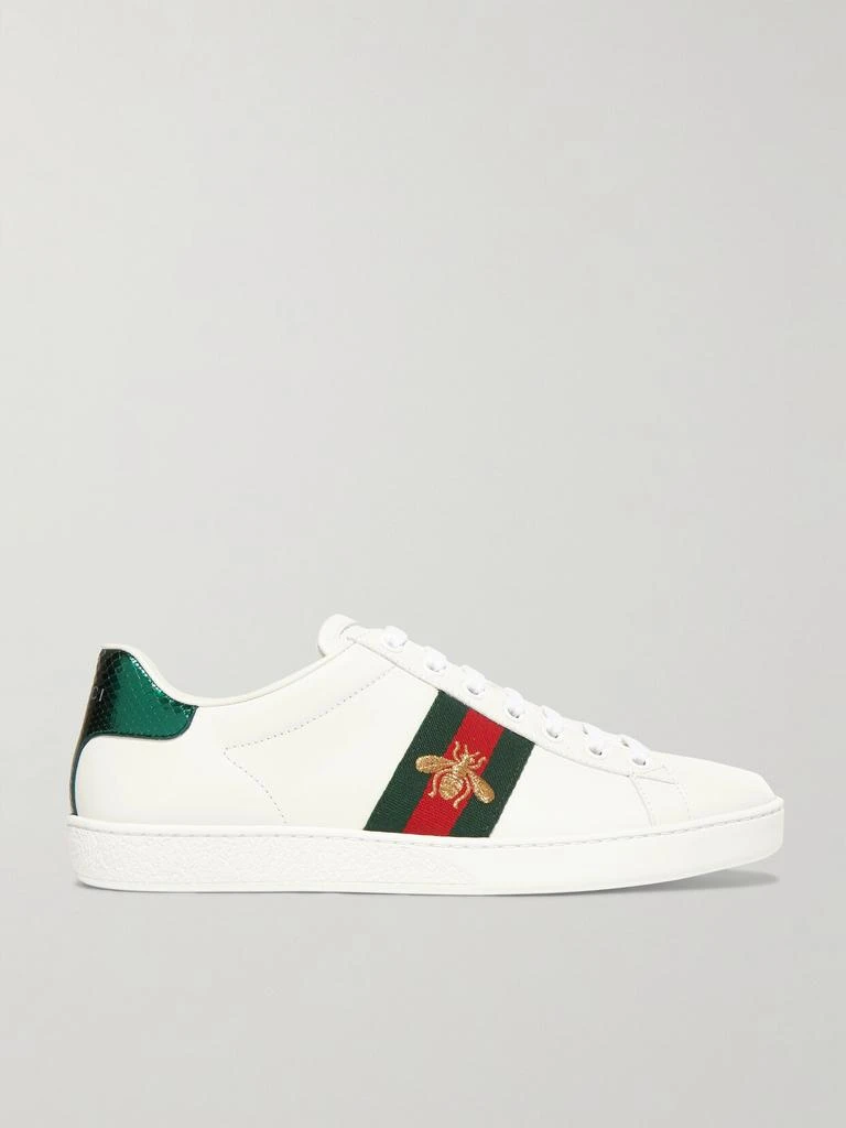 商品Gucci|Ace 水蛇皮边饰刺绣皮革运动鞋  - IT34,价格¥6897,第1张图片