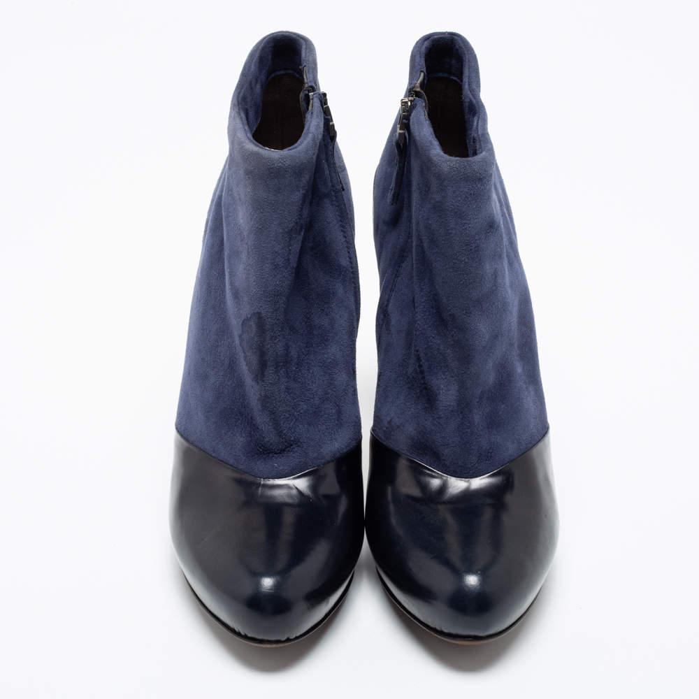 Fendi Navy Blue/Black Suede and Leather Ankle Boots Size 37.5商品第3张图片规格展示