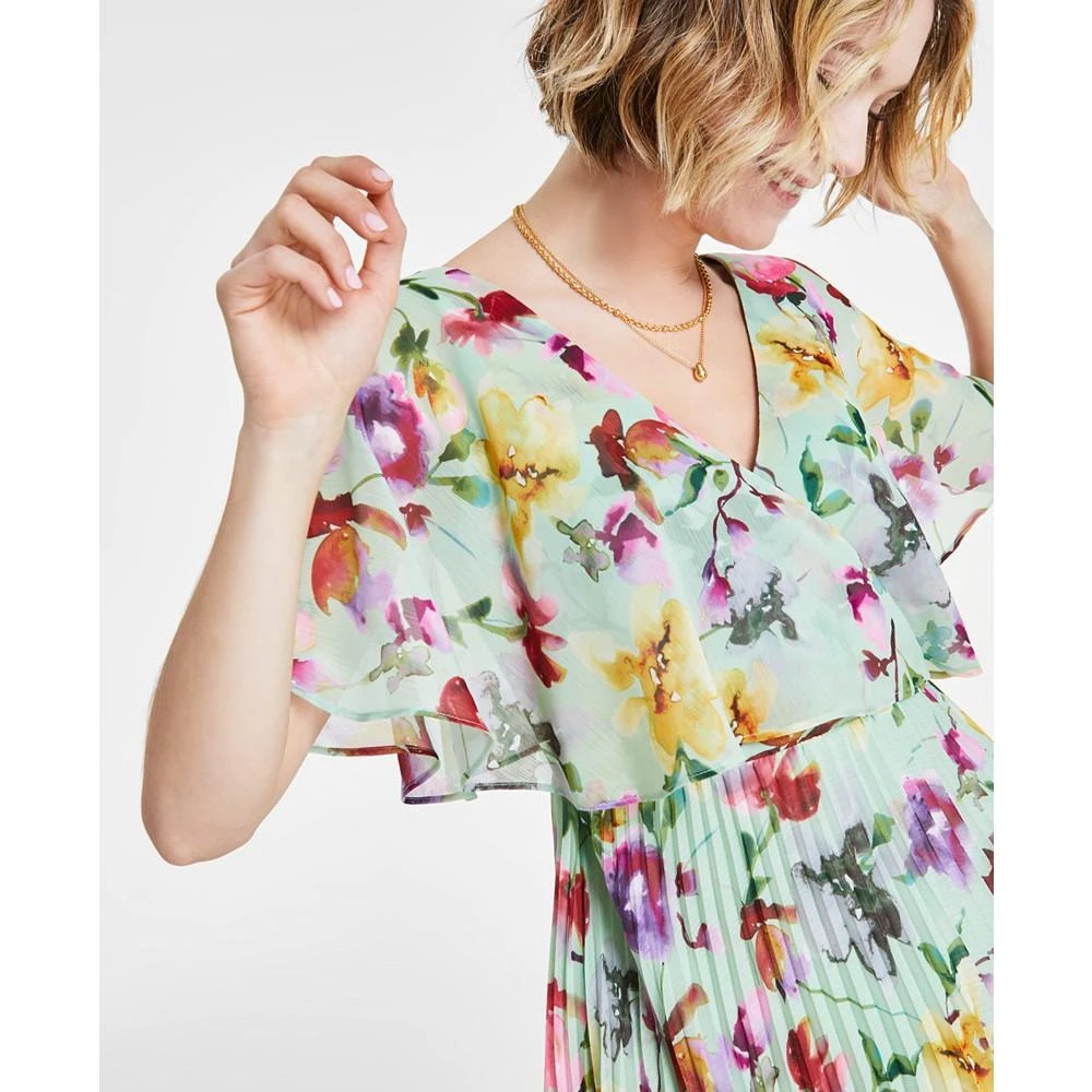 商品Kensie|Women's Pleated V-Neck Floral-Print Chiffon Dress,价格¥383,第4张图片详细描述