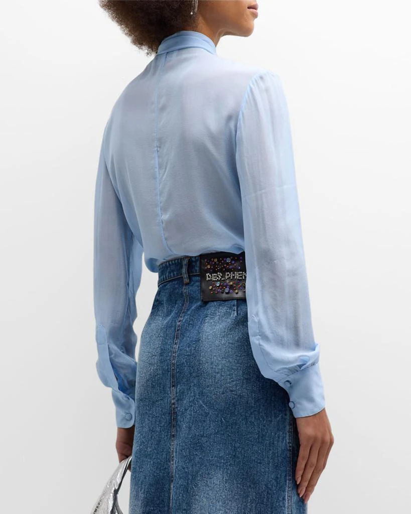 Embroidered Chiffon Neck-Tie Blouse 商品