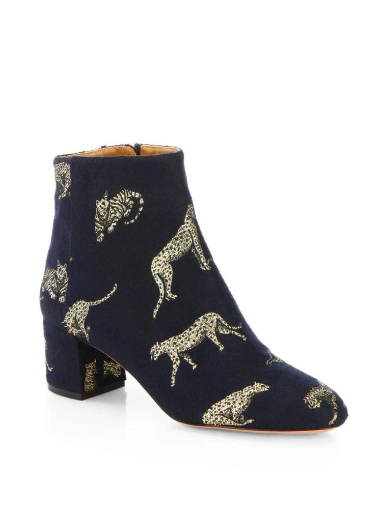 商品Aquazzura|Brooklyn Leopard-Print Jacquard Block Heel Booties,价格¥2474,第1张图片