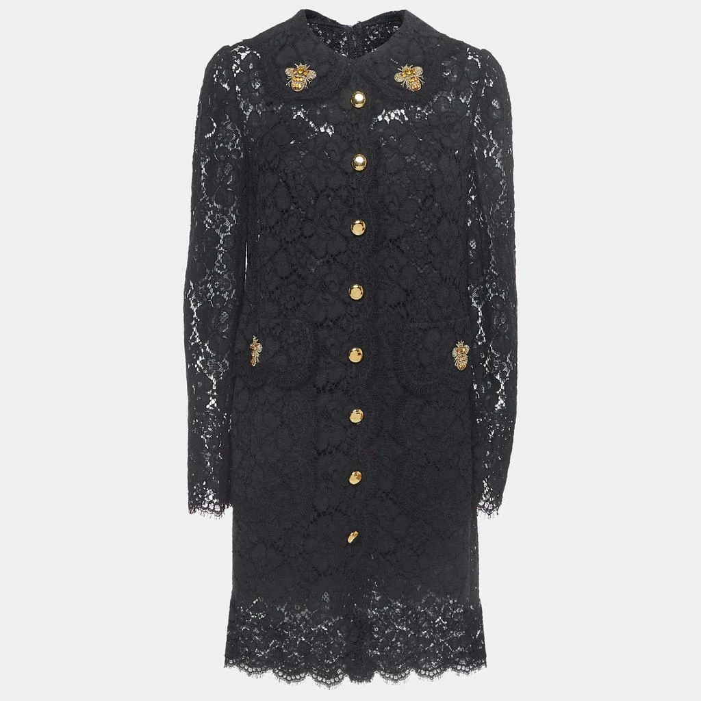 商品Dolce & Gabbana|Dolce & Gabbana Black Floral Lace Bee Embellished Detail Mini Dress L,价格¥7930,第1张图片