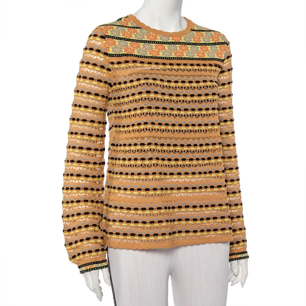 商品[二手商品] Missoni|M Missoni Beige Straw Perforated Knit Long Sleeve Top L,价格¥964,第2张图片详细描述