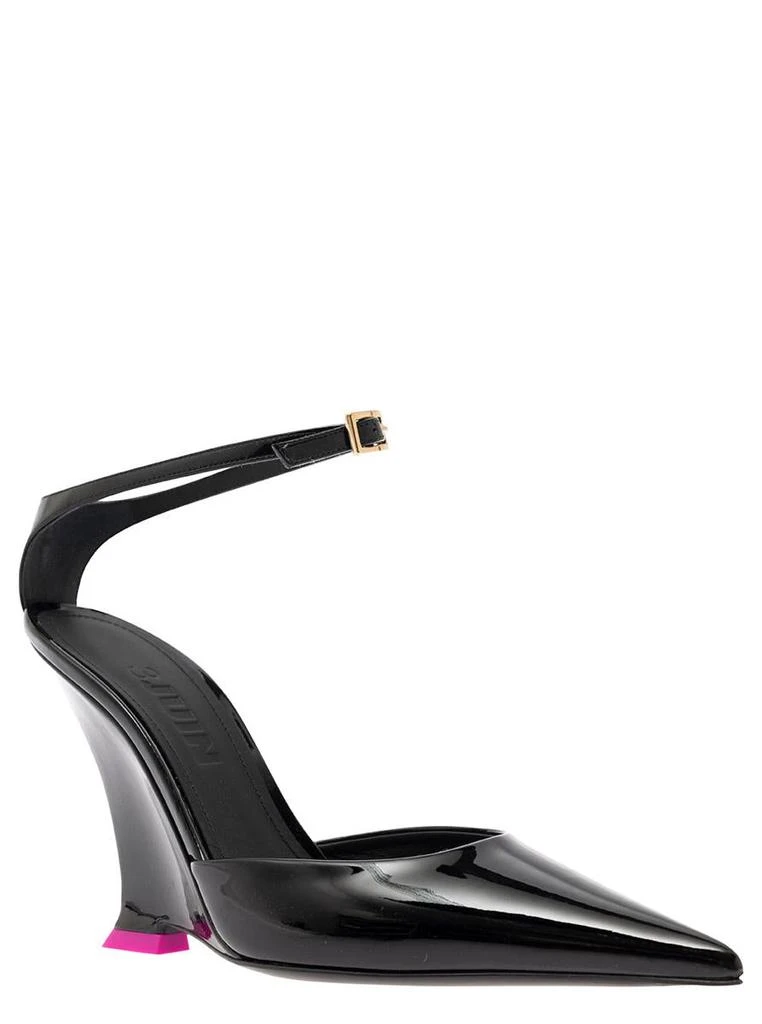 商品3JUIN|'Clea' Black Pumps with Wedge Heel and Contrasting Detail in Leather Woman,价格¥2360,第2张图片详细描述