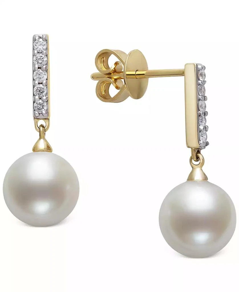 商品Belle de Mer|Cultured Freshwater Pearl (8mm) & Diamond (1/6 ct. t.w.) Drop Earrings in 14k Gold, Created for Macy's,价格¥12201,第1张图片