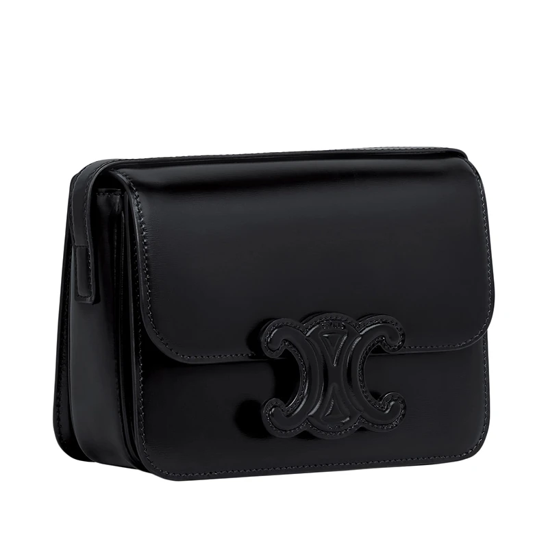 【包税】CELINE/赛琳 22春夏新款TEEN TRIOMPHE系列 女士黑色牛皮革黑色凯旋扣斜挎单肩包 199233BF4.38NO 商品