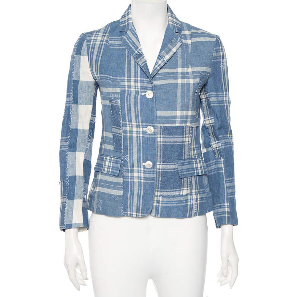 商品[二手商品] Ralph Lauren|Ralph Lauren Blue Checkered Line Patchwork Detail Blazer S,价格¥3754,第1张图片