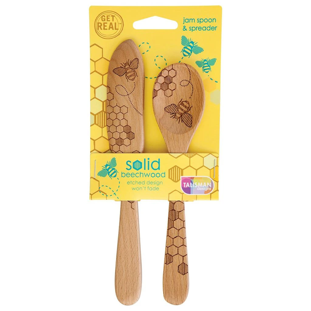 商品Talisman Designs|Laser Etched Beechwood Jam Spoon & Spreader Set, Honey Bee Collection, Set of 2,价格¥111,第1张图片