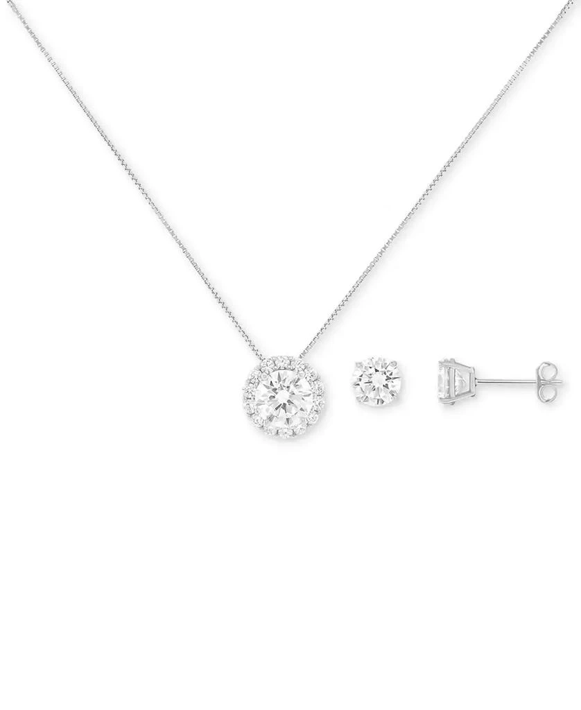 商品Holiday Lane|2-Pc. Cubic Zirconia Round Pavé Pendant Necklace & Stud Earring Set in Sterling Silver, Created for Macy's,价格¥150,第4张图片详细描述