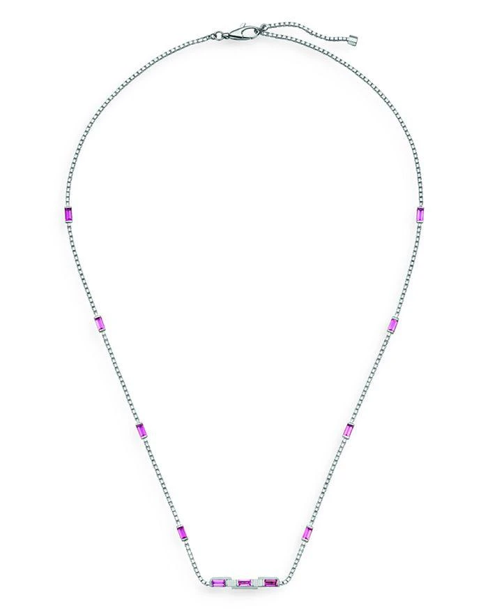 商品Gucci|18K White Gold Link to Love Rubellite Box Link Collar Necklace, 16.5-17.5",价格¥32158,第1张图片详细描述