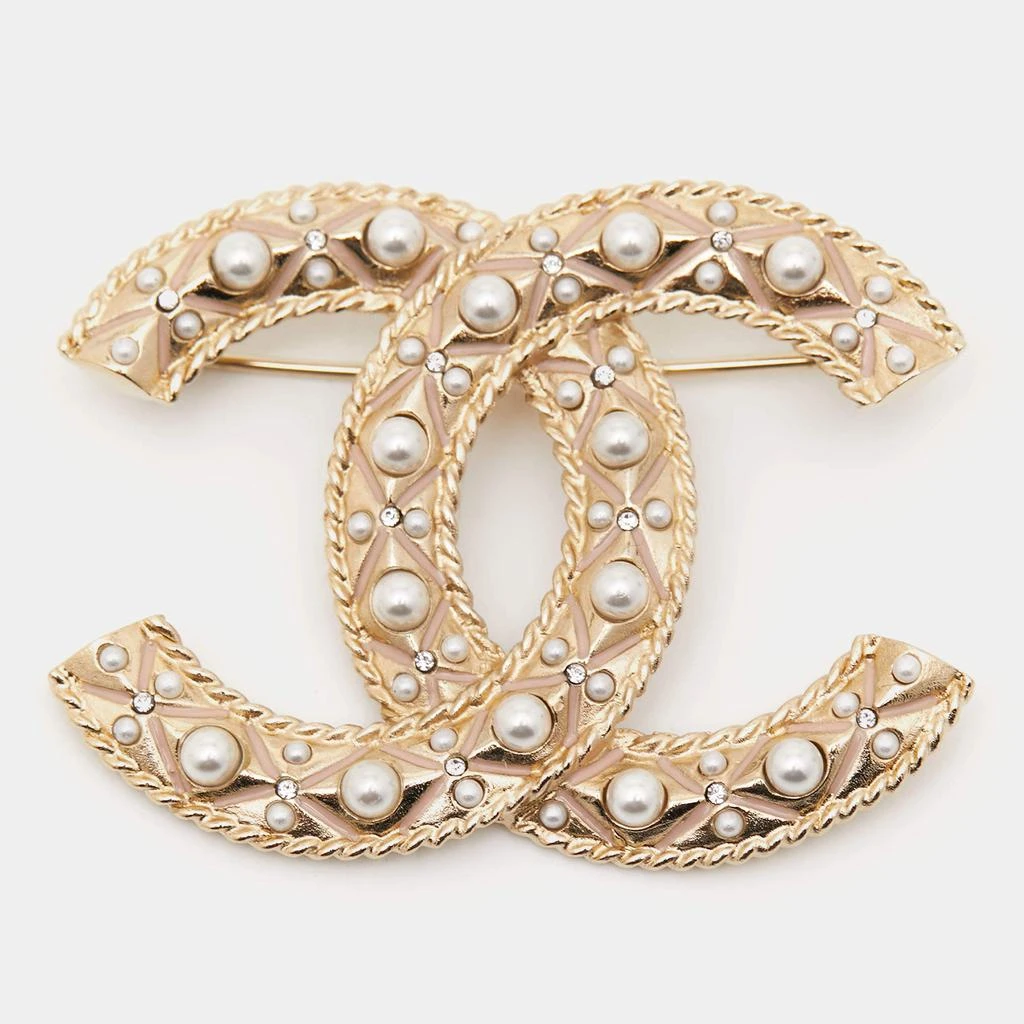 商品Chanel|Chanel CC Faux Pearl Enamel Gold Tone Brooch,价格¥7686,第1张图片