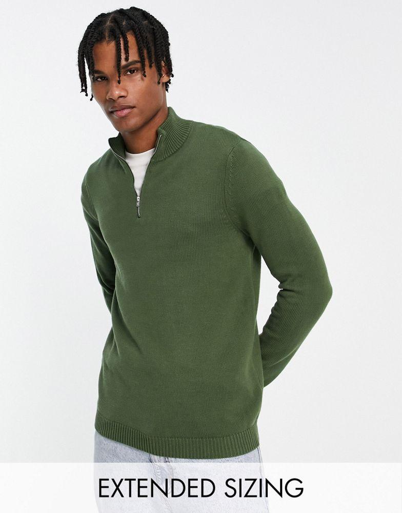 ASOS DESIGN midweight half zip cotton jumper in khaki商品第1张图片规格展示