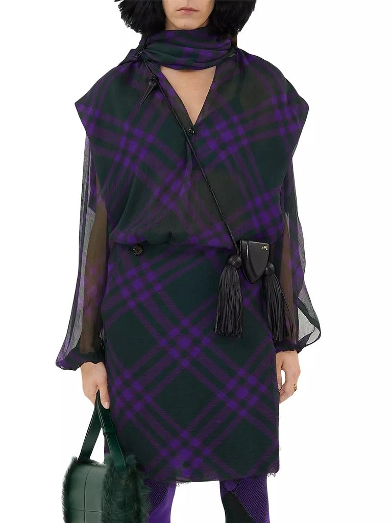 商品Burberry|Check Silk Chiffon Relaxed-Fit  Scarf-Neck Blouse,价格¥14589,第3张图片详细描述