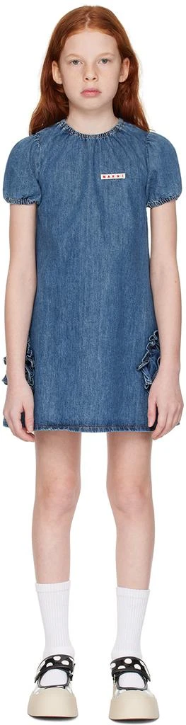 商品Marni|蓝色荷叶边儿童连衣裙,价格¥1416,第1张图片