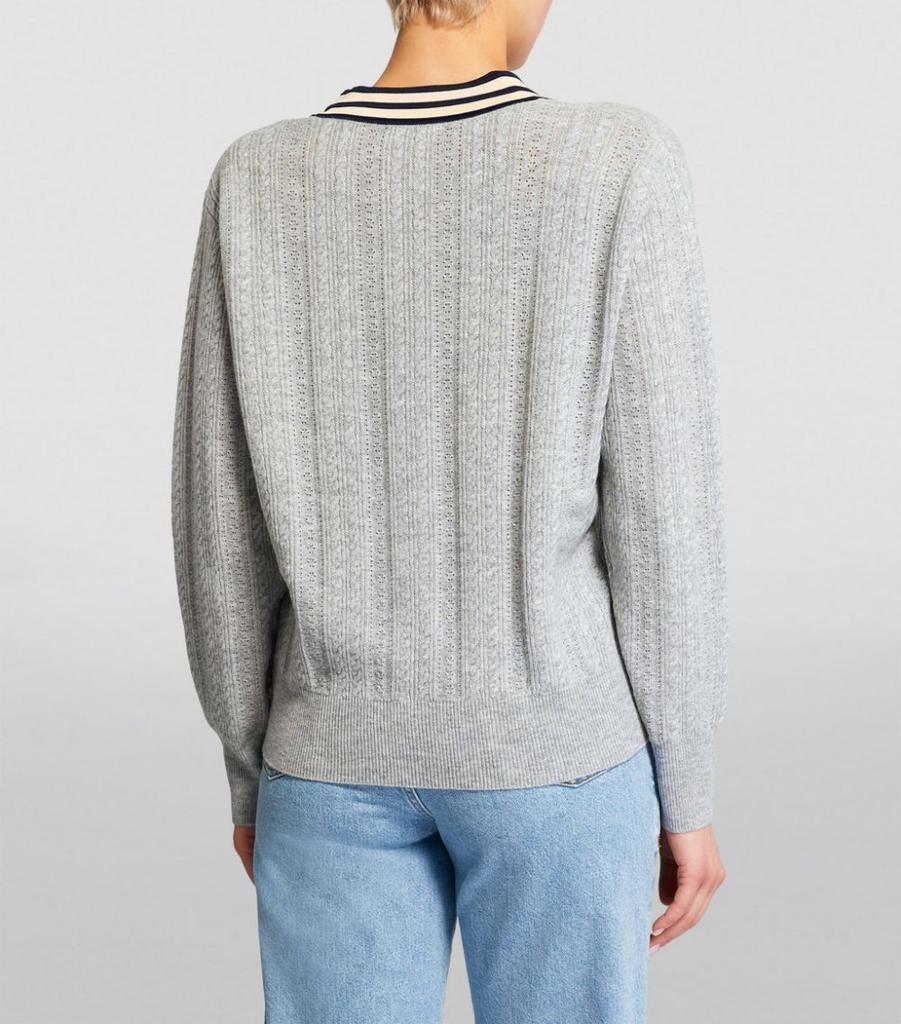 商品Sandro|Stripe-Trim Cable-Knit Sweater,价格¥2363,第6张图片详细描述