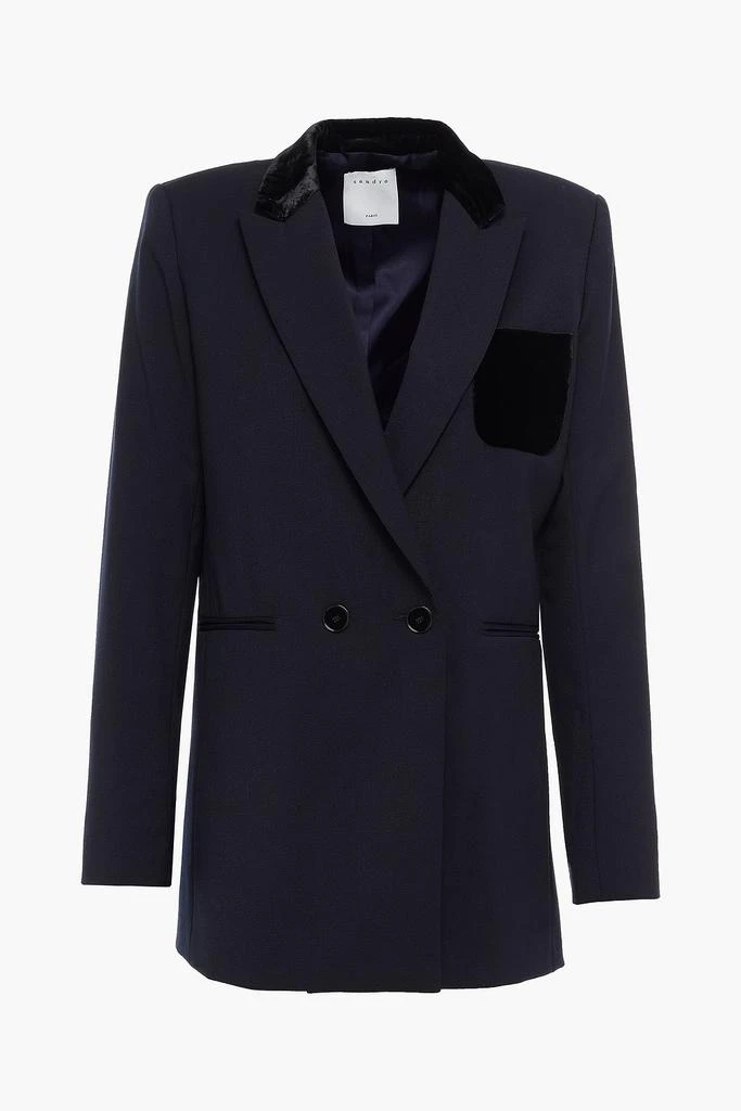 商品Sandro|Double-breasted velvet-trimmed twill blazer,价格¥1323,第1张图片