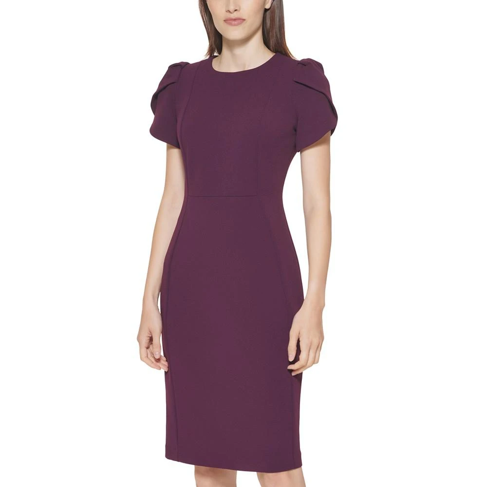 商品Calvin Klein|Tulip-Sleeve Scuba-Crepe Sheath Dress,价格¥751,第4张图片详细描述