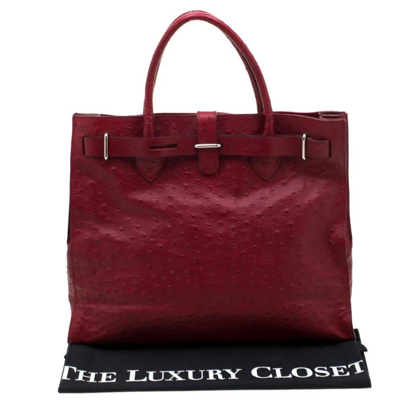 Furla Red Ostrich Embossed Leather Large Greta Tote 商品