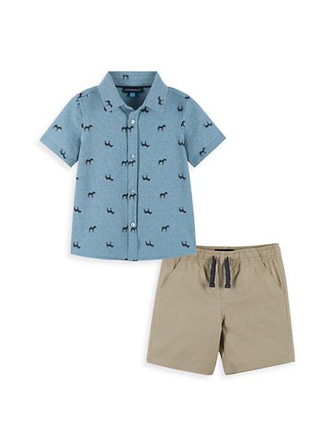 Little Boy's 2-Piece Zebra Button-Up Shirt & Shorts Set商品第1张图片规格展示