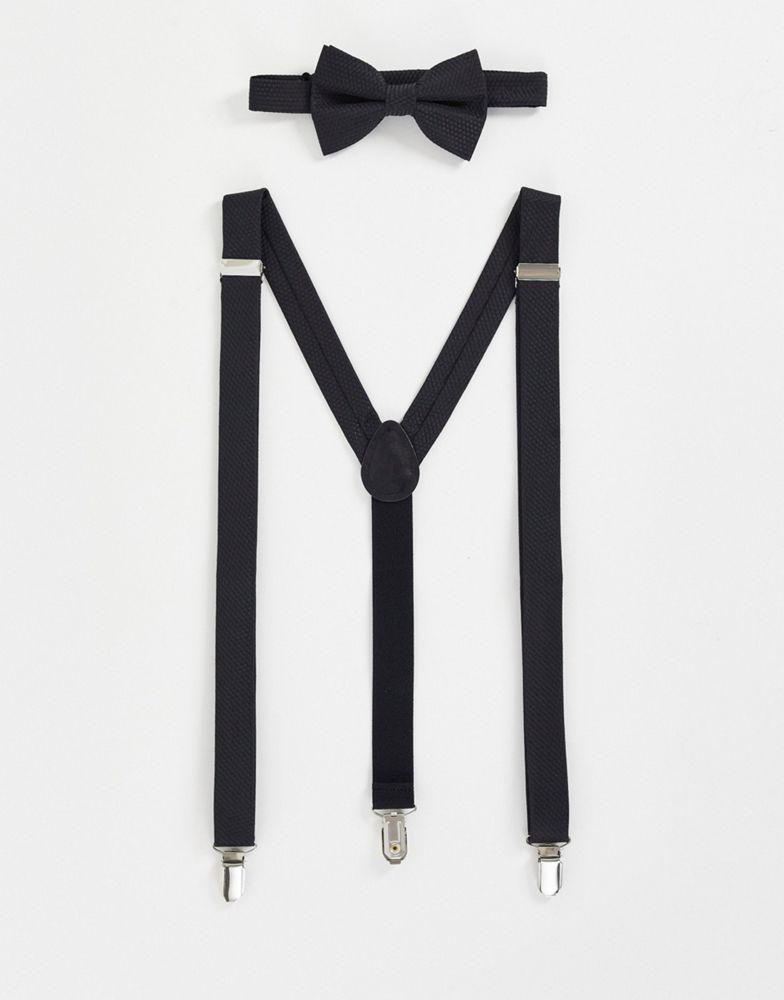 Noak textured bow tie and braces in black商品第1张图片规格展示