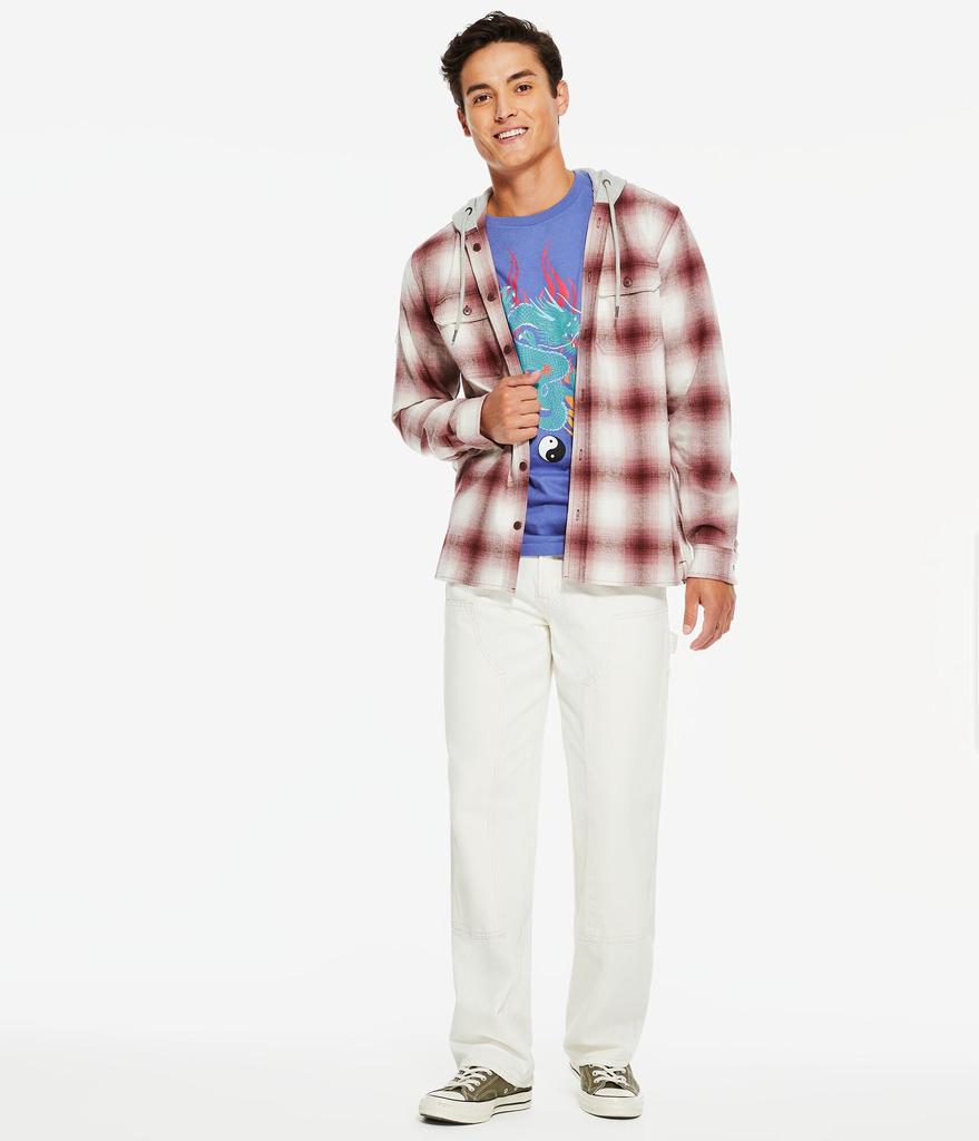 Aeropostale Men's Long Sleeve Plaid Flannel Hooded Button-Down Shirt商品第2张图片规格展示