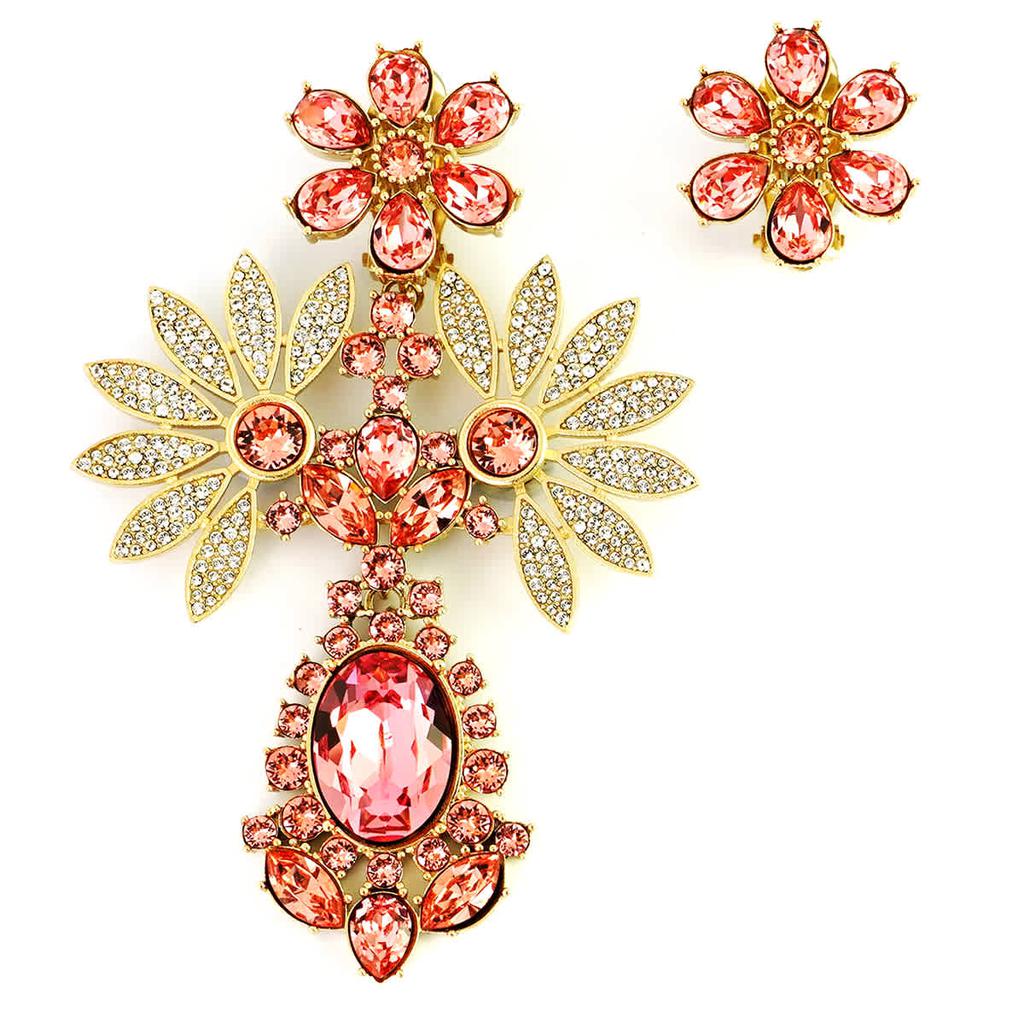 Rhinestone Flower Mismatched Cocktail Earrings in Coral Pink商品第1张图片规格展示